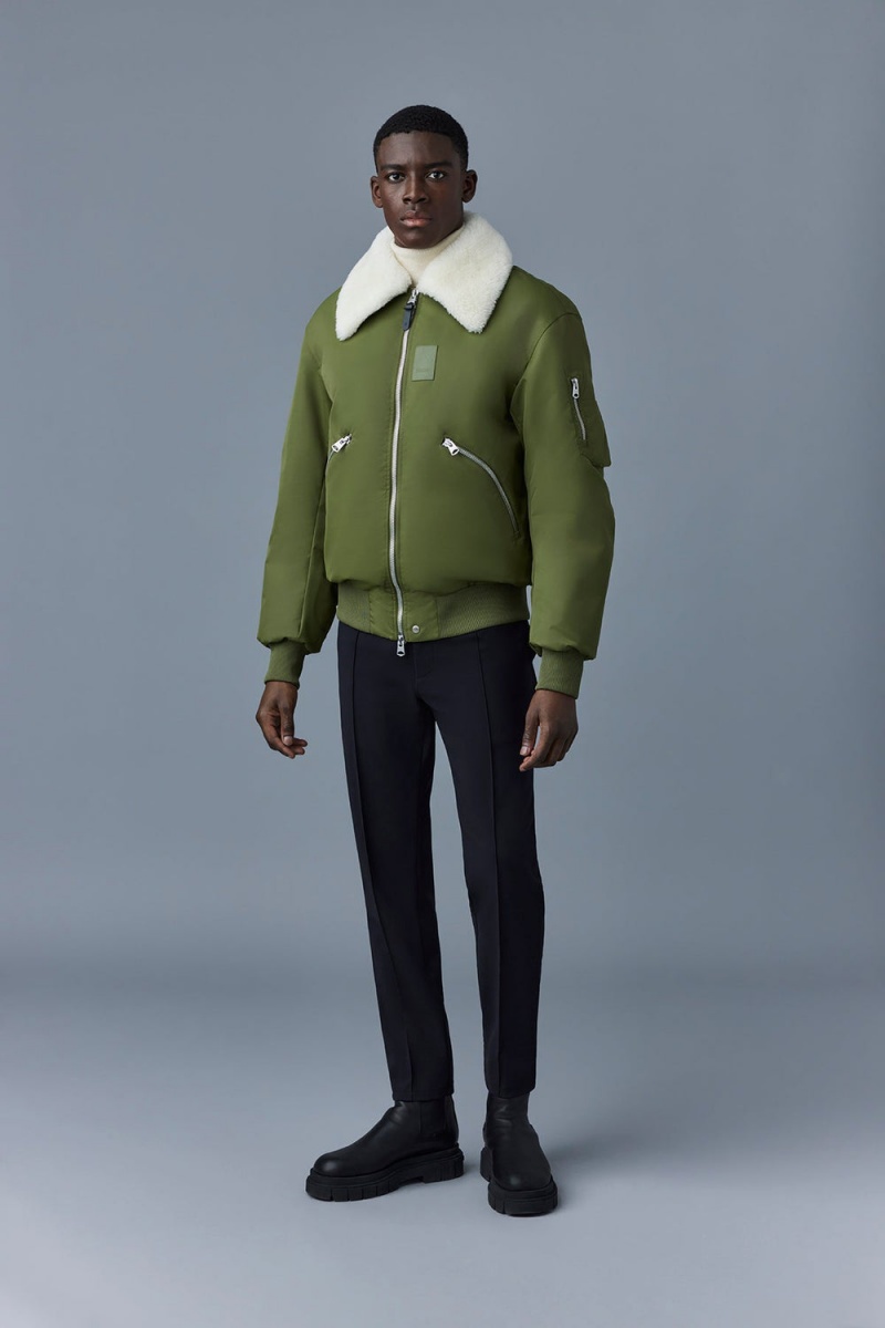 Mackage Francis Down Shearling Collar Bomberjacka Herr Olivgröna | JXCUN-2418