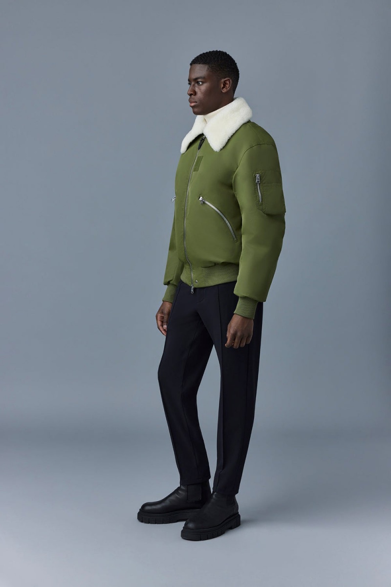 Mackage Francis Down Shearling Collar Bomberjacka Herr Olivgröna | JXCUN-2418