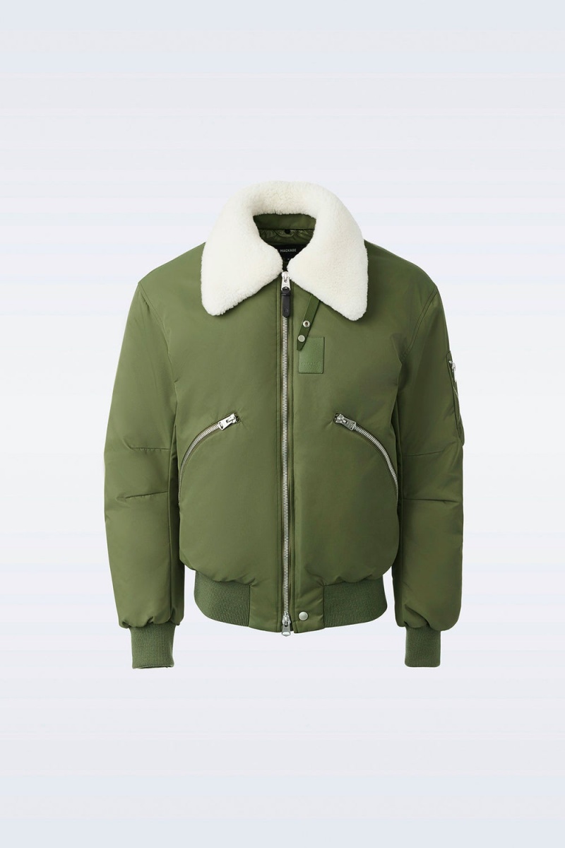 Mackage Francis Down Shearling Collar Bomberjacka Herr Olivgröna | JXCUN-2418