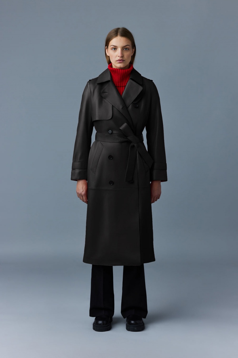 Mackage Gael (R) Läder Belt Trenchcoat Dam Svarta | AIVDS-6329