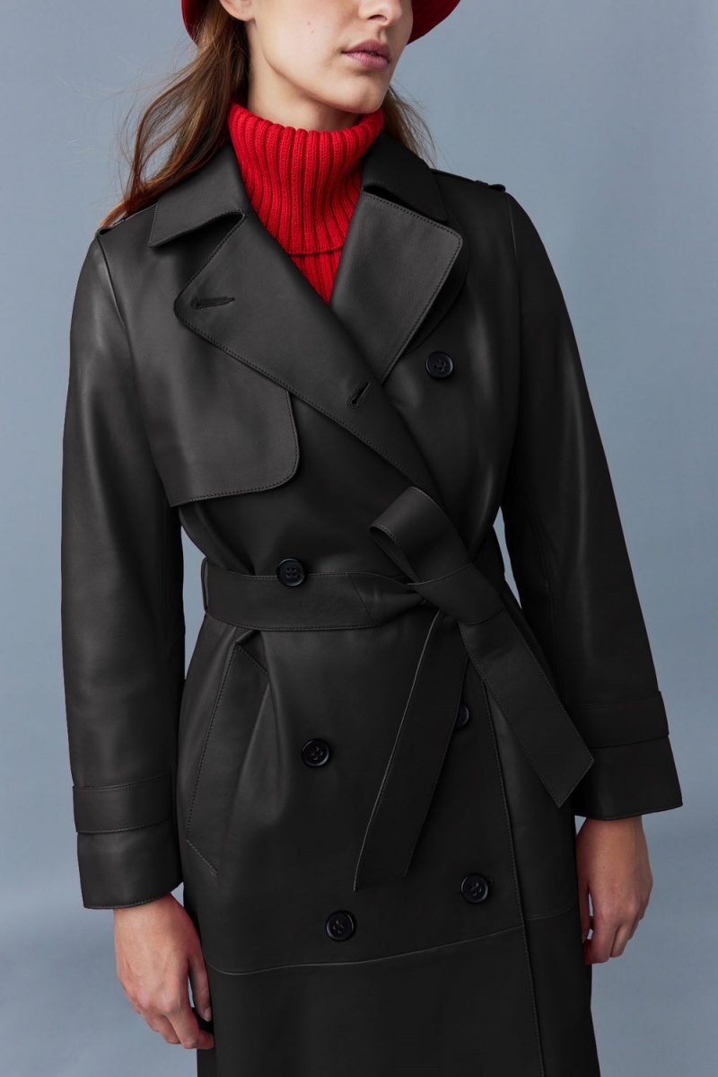 Mackage Gael (R) Läder Belt Trenchcoat Dam Svarta | AIVDS-6329