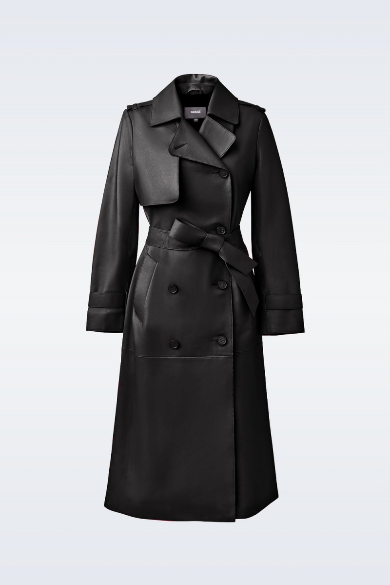 Mackage Gael (R) Läder Belt Trenchcoat Dam Svarta | AIVDS-6329