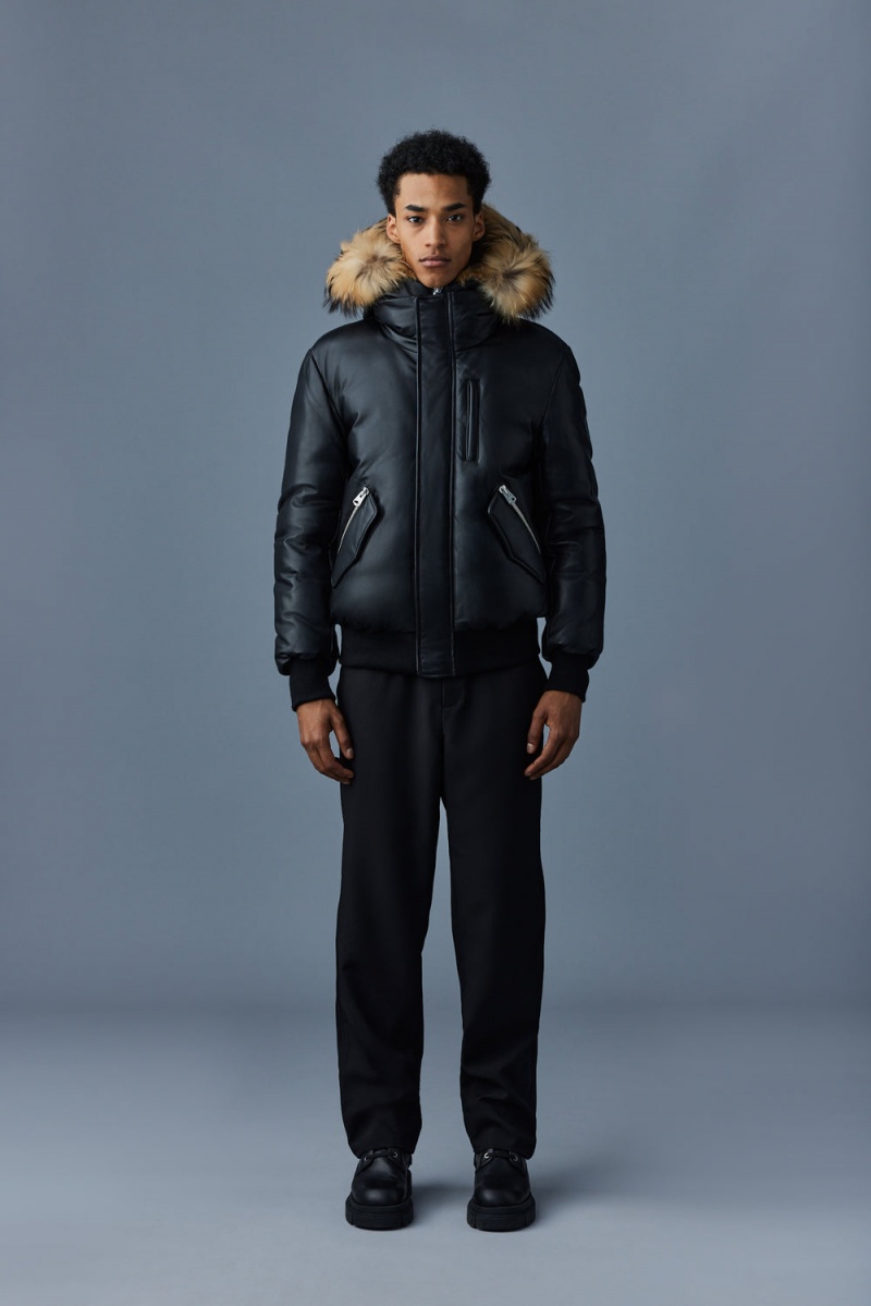 Mackage Glen 2-In-1 (r) Läder Hooded Bib & Natural Fur Bomberjacka Herr Svarta | JQZTK-2175