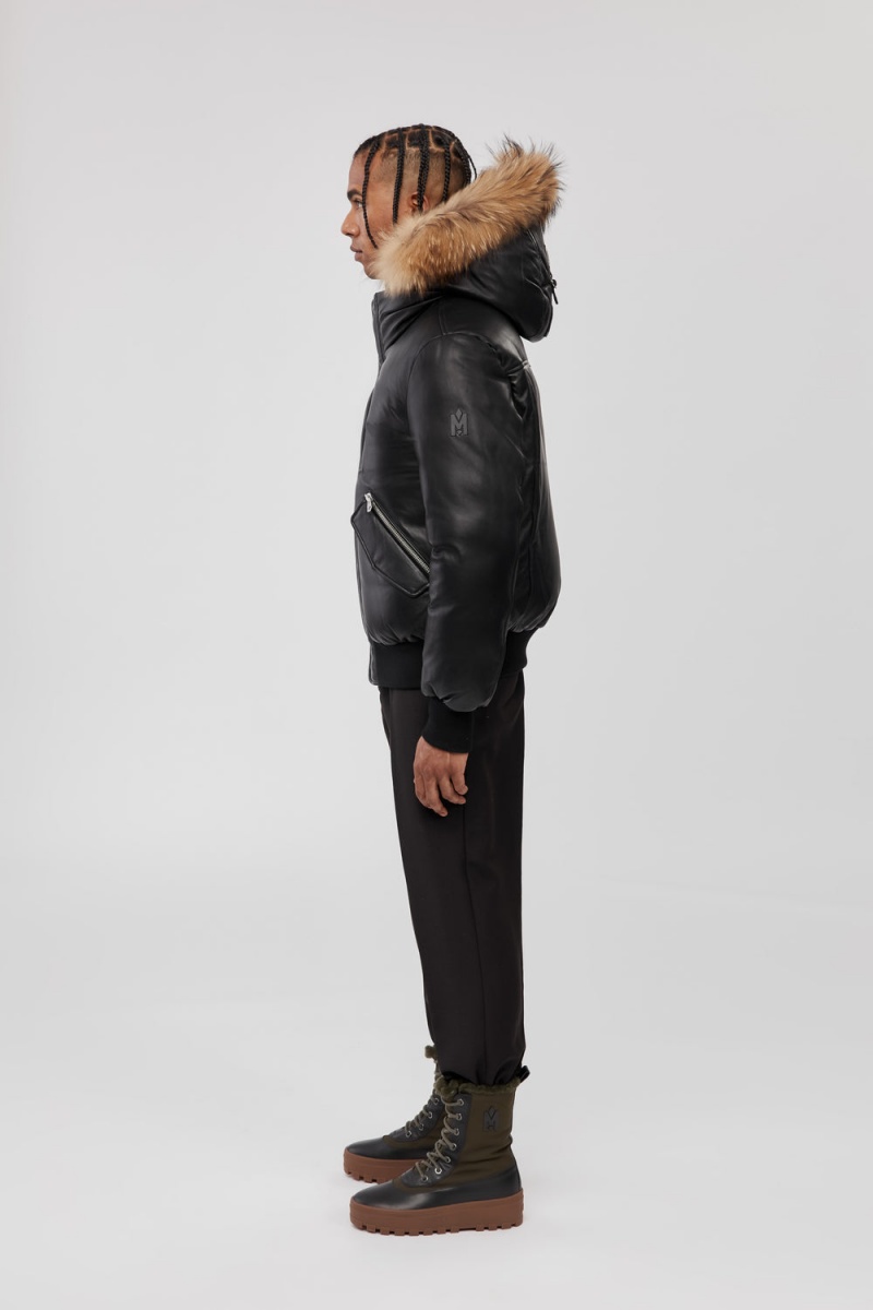 Mackage Glen 2-In-1 (r) Läder Hooded Bib & Natural Fur Bomberjacka Herr Svarta | JQZTK-2175
