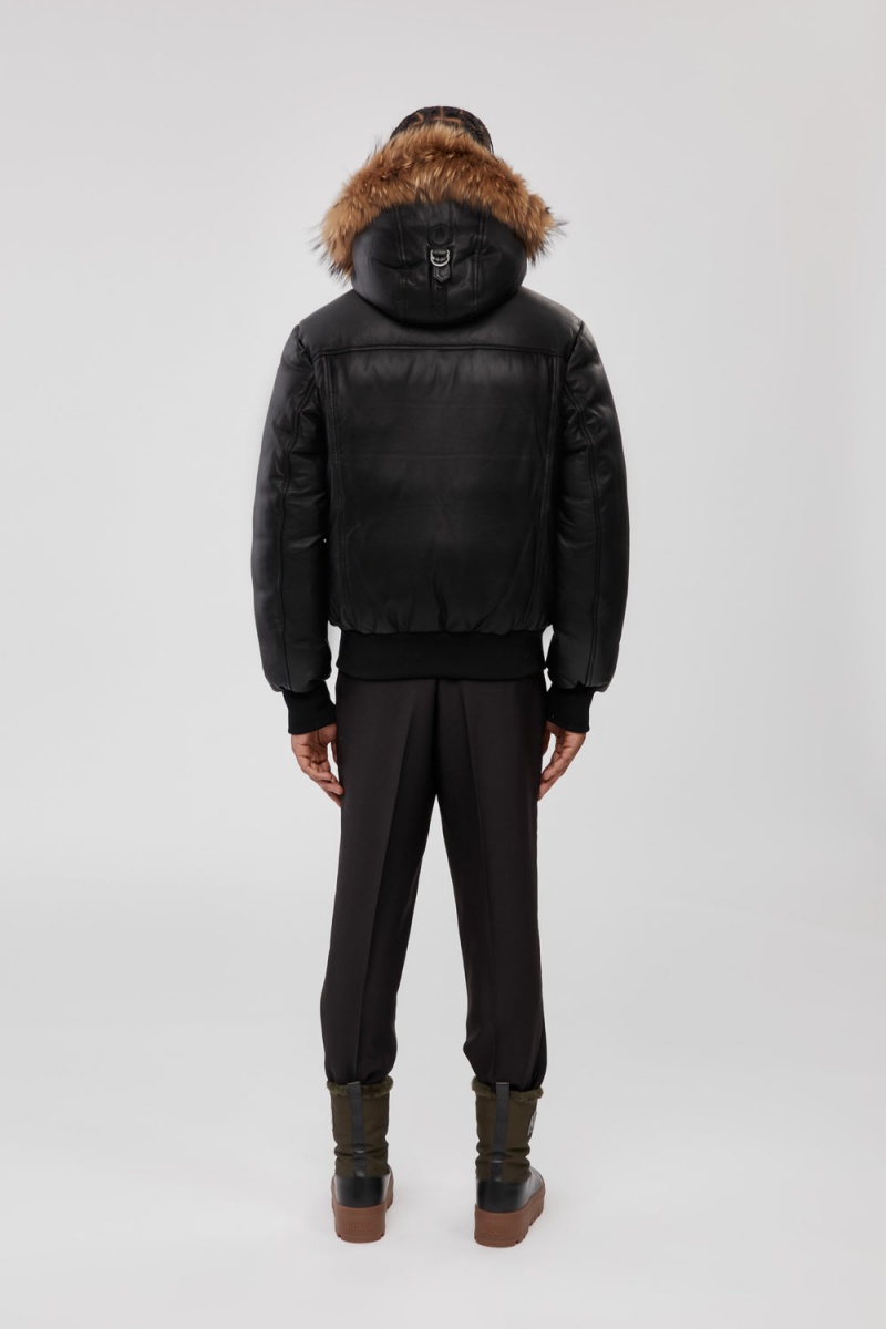 Mackage Glen 2-In-1 (r) Läder Hooded Bib & Natural Fur Bomberjacka Herr Svarta | JQZTK-2175