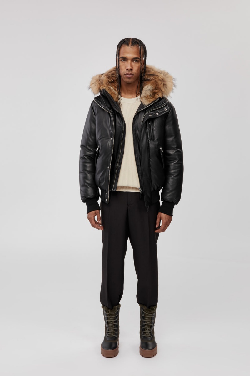 Mackage Glen 2-In-1 (r) Läder Hooded Bib & Natural Fur Bomberjacka Herr Svarta | JQZTK-2175