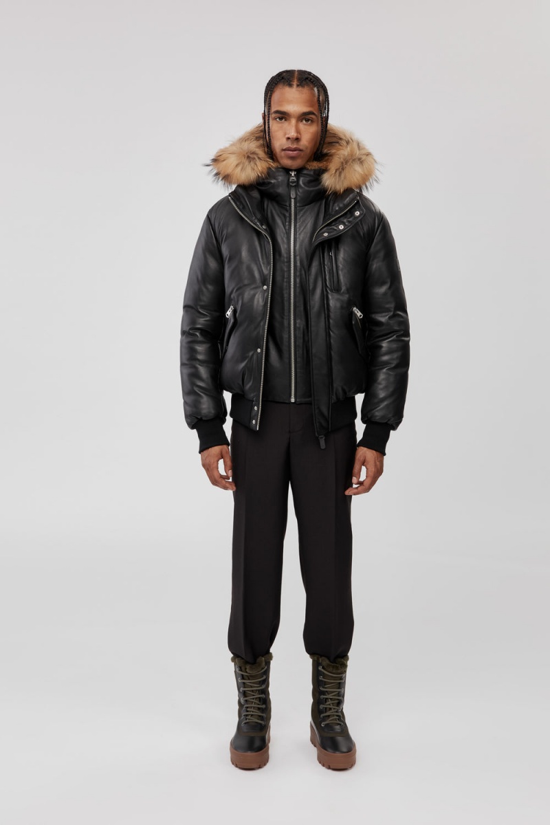 Mackage Glen 2-In-1 (r) Läder Hooded Bib & Natural Fur Bomberjacka Herr Svarta | JQZTK-2175
