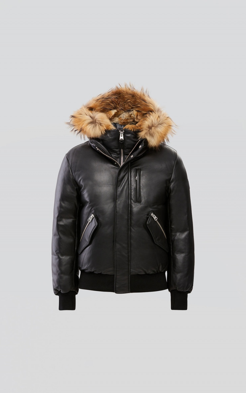 Mackage Glen 2-In-1 (r) Läder Hooded Bib & Natural Fur Bomberjacka Herr Svarta | JQZTK-2175