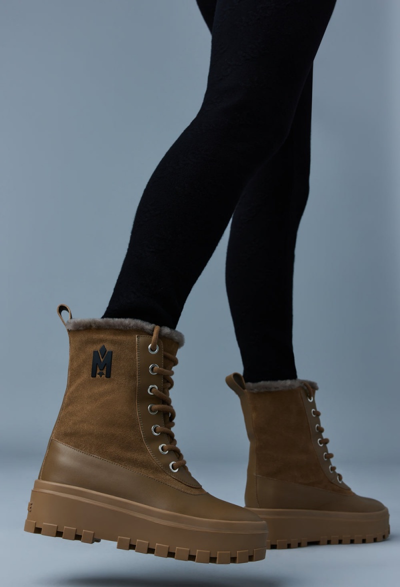 Mackage Hero Shearling-Fodrade Lamb Mocka Vinterkängor Dam Bruna | BNSLP-2971