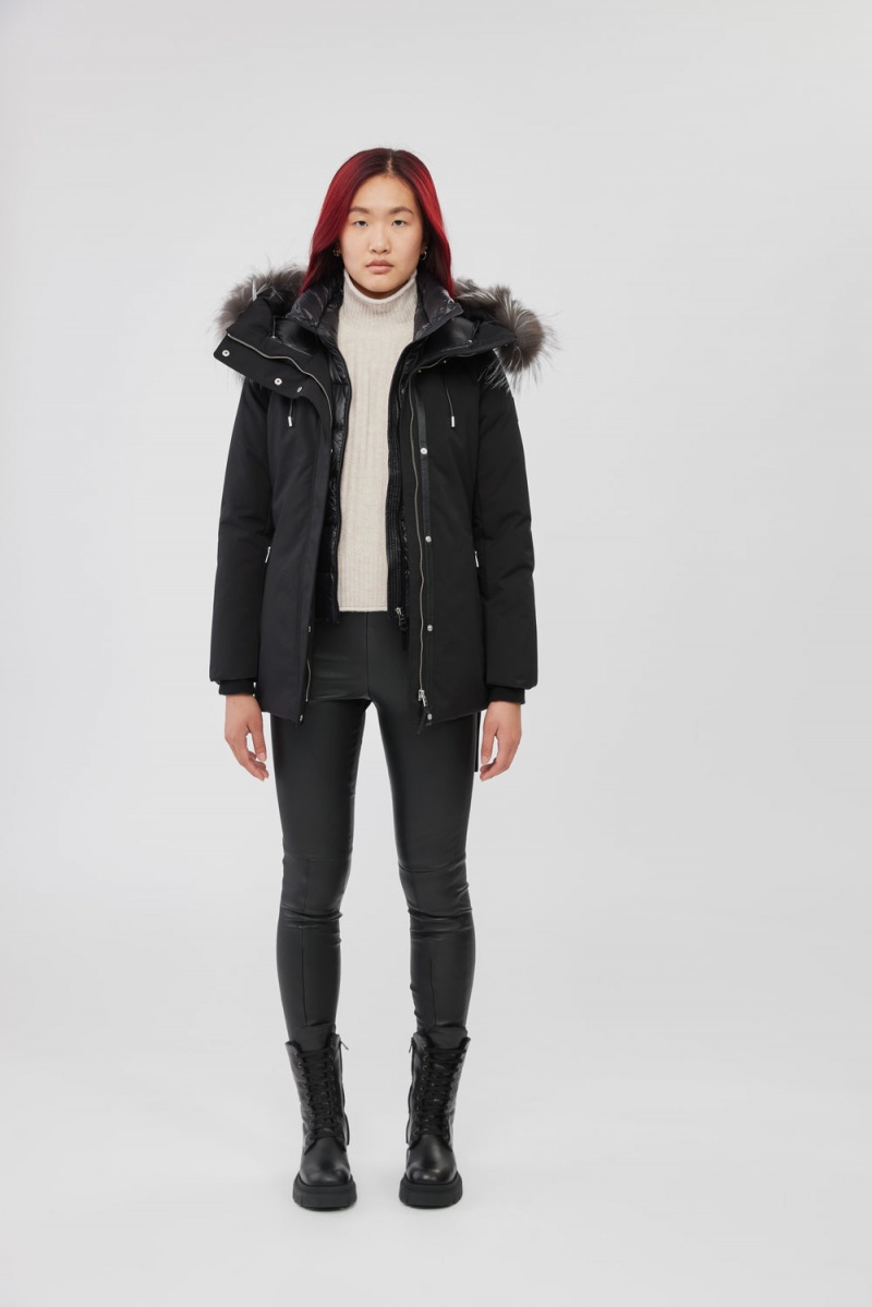 Mackage Jeni 2-In-1 Down Removable Bib And Silver Fox Fur Parkajackor Dam Svarta | VPKFL-2849