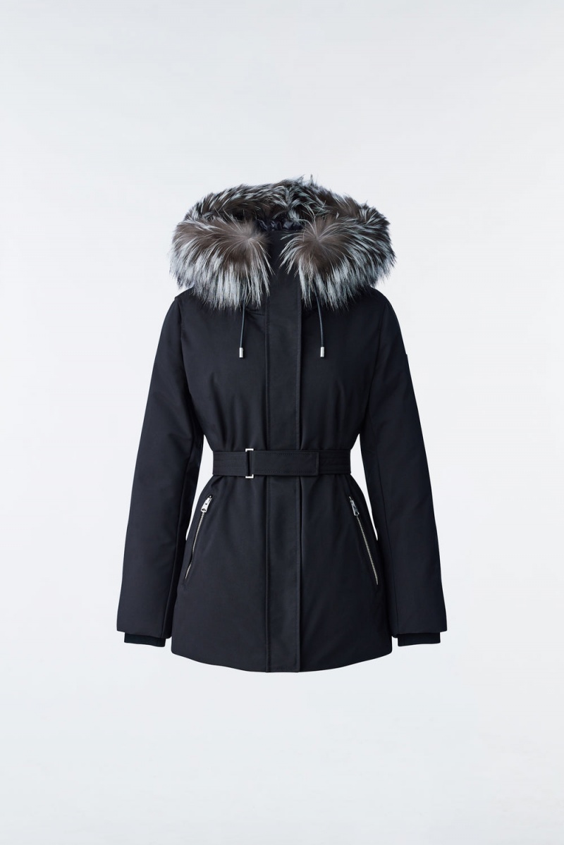 Mackage Jeni 2-In-1 Down Removable Bib And Silver Fox Fur Parkajackor Dam Svarta | VPKFL-2849