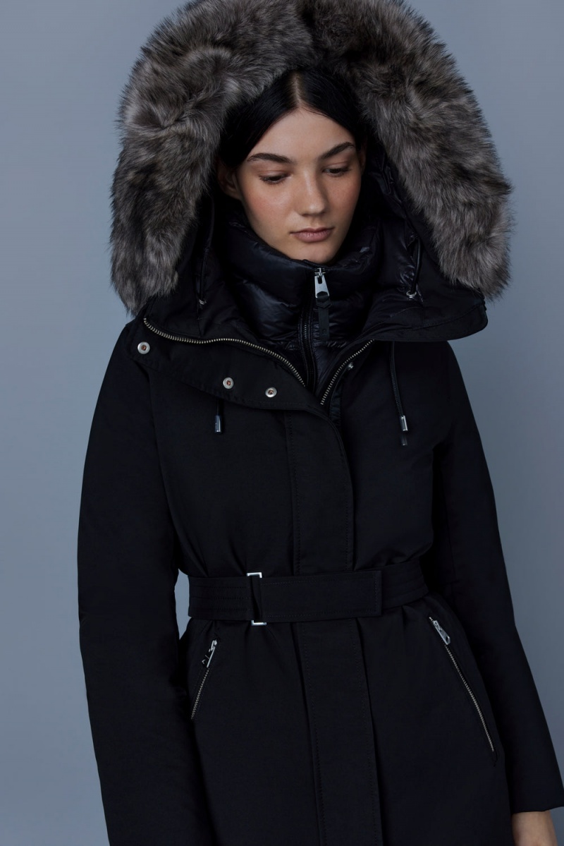 Mackage Jeni 2-In-1 Down Removable Bib And Sheepskin Trim Parkajackor Dam Svarta | GUZOV-8745