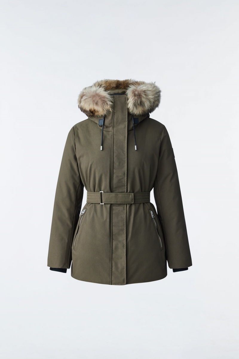 Mackage Jeni 2-In-1 Down Removable Bib And Natural Fur Parkajackor Dam Olivgröna | JIHLP-2837