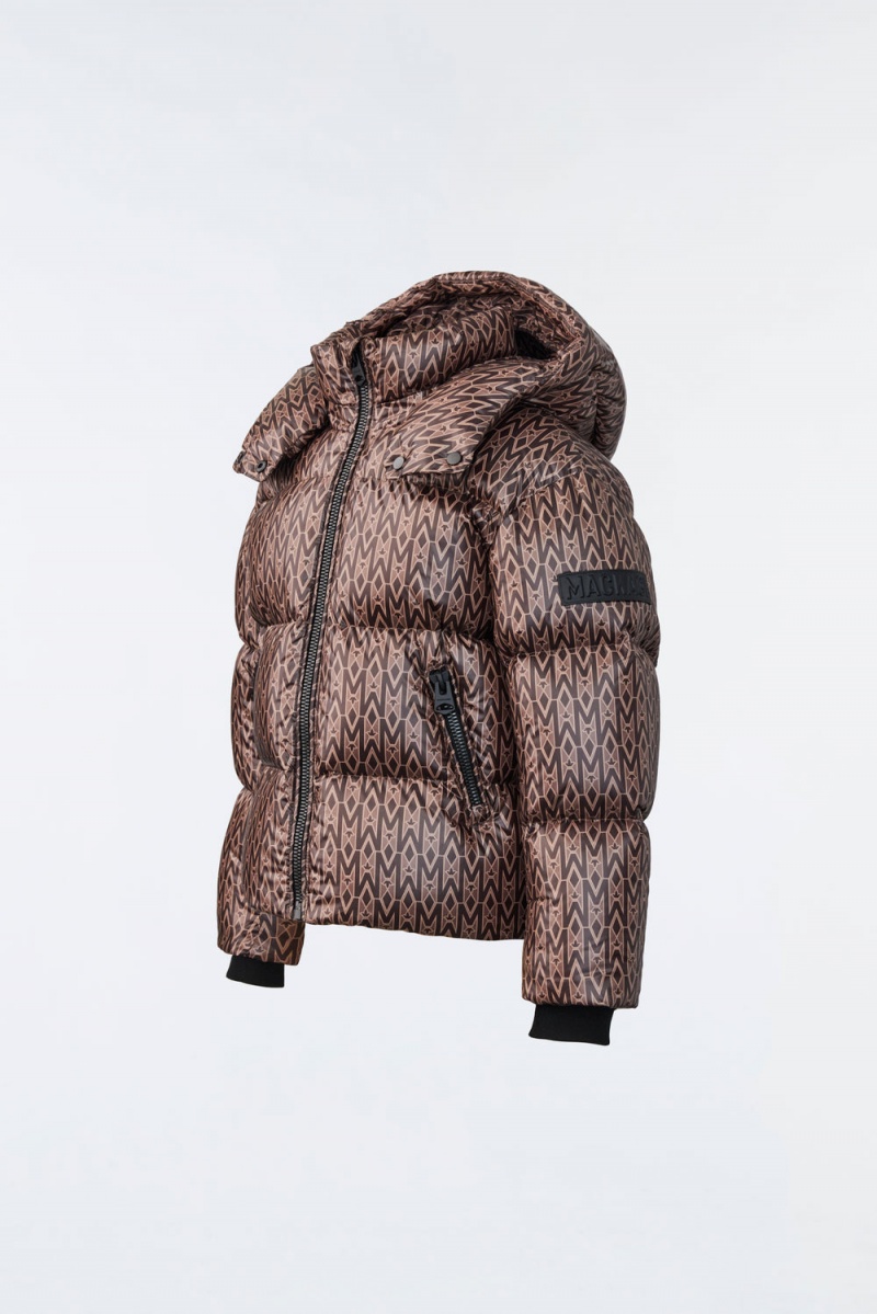 Mackage Jesse Lustrous Light Monogram Print Dunjackor Barn Kaffe | OYQLN-9154