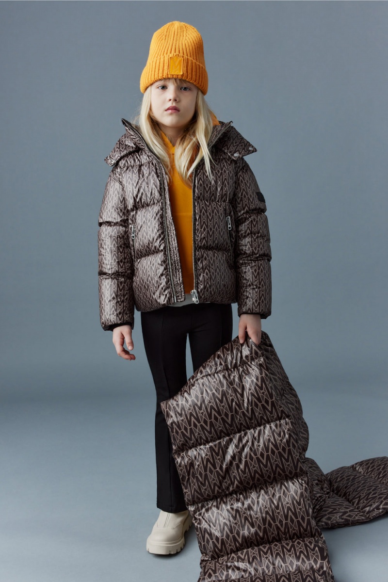 Mackage Jesse Lustrous Light Monogram Print Dunjackor Barn Kaffe | OYQLN-9154