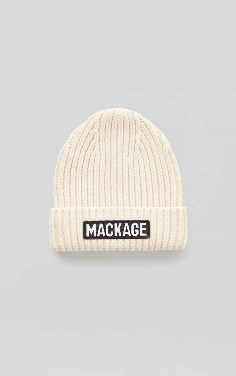 Mackage Jude Hand-Knit Toque Räfflad Cuff Mössa Barn Grädde | JTABU-1724
