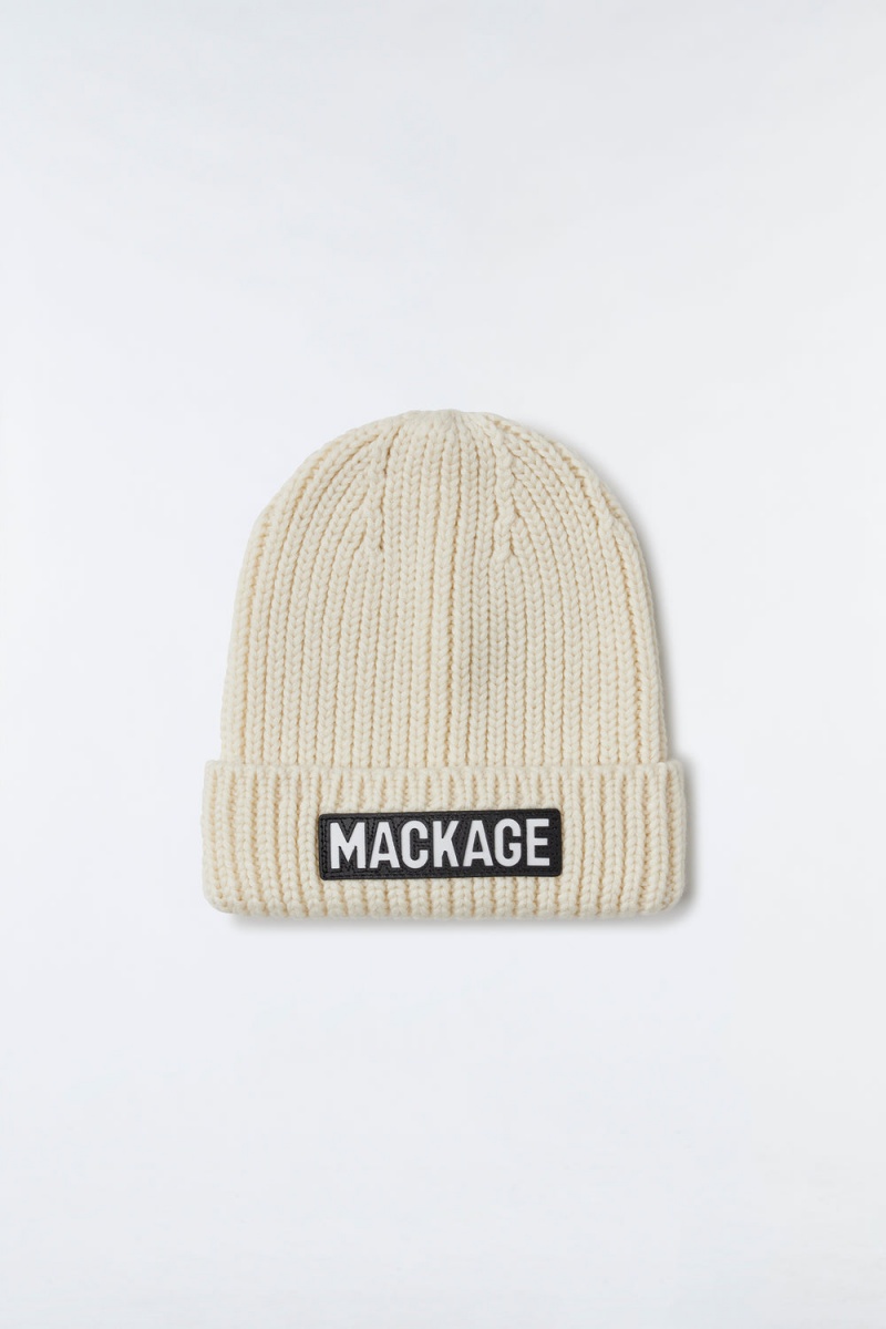 Mackage Jude Hand-Knit Toque Räfflad Cuff Mössa Barn Grädde | JTABU-1724