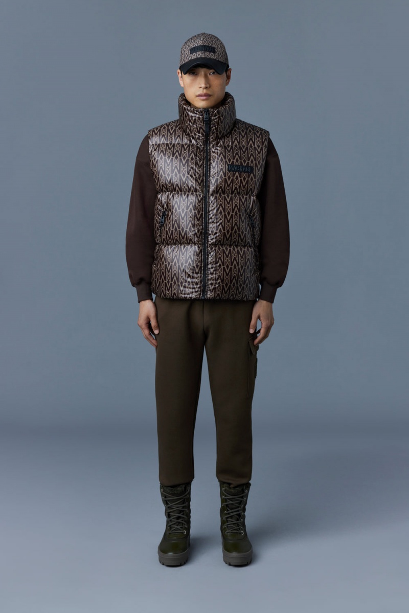 Mackage Kane Recycled Down Funnel Collar And Monogram Print Väst Herr Kaffe | ASGYT-7094