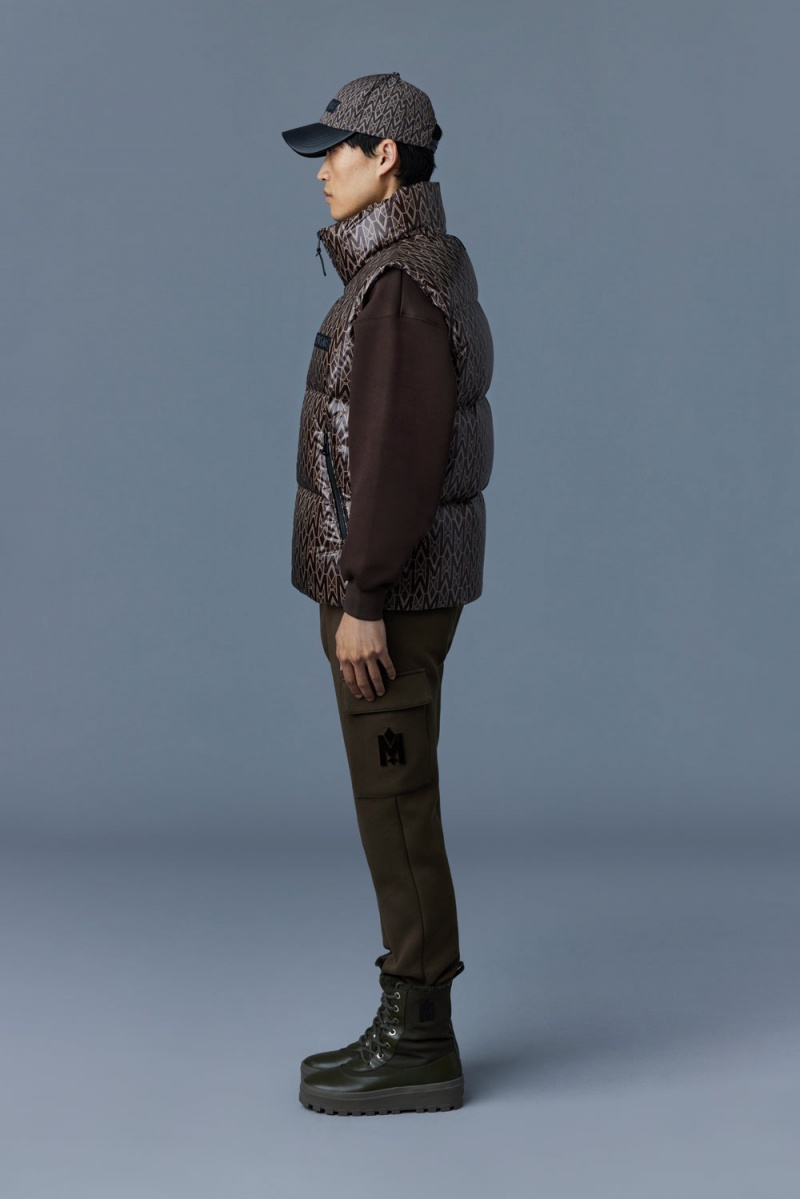 Mackage Kane Recycled Down Funnel Collar And Monogram Print Väst Herr Kaffe | ASGYT-7094