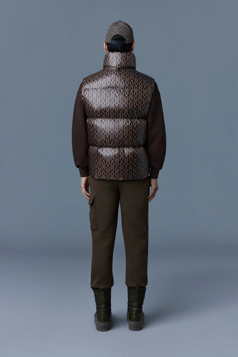 Mackage Kane Recycled Down Funnel Collar And Monogram Print Väst Herr Kaffe | ASGYT-7094