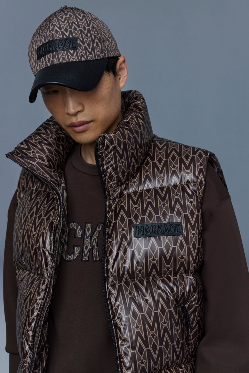 Mackage Kane Recycled Down Funnel Collar And Monogram Print Väst Herr Kaffe | ASGYT-7094