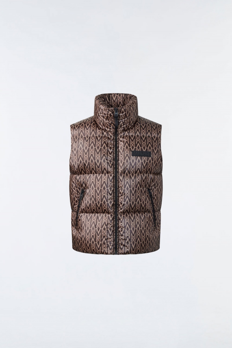 Mackage Kane Recycled Down Funnel Collar And Monogram Print Väst Herr Kaffe | ASGYT-7094