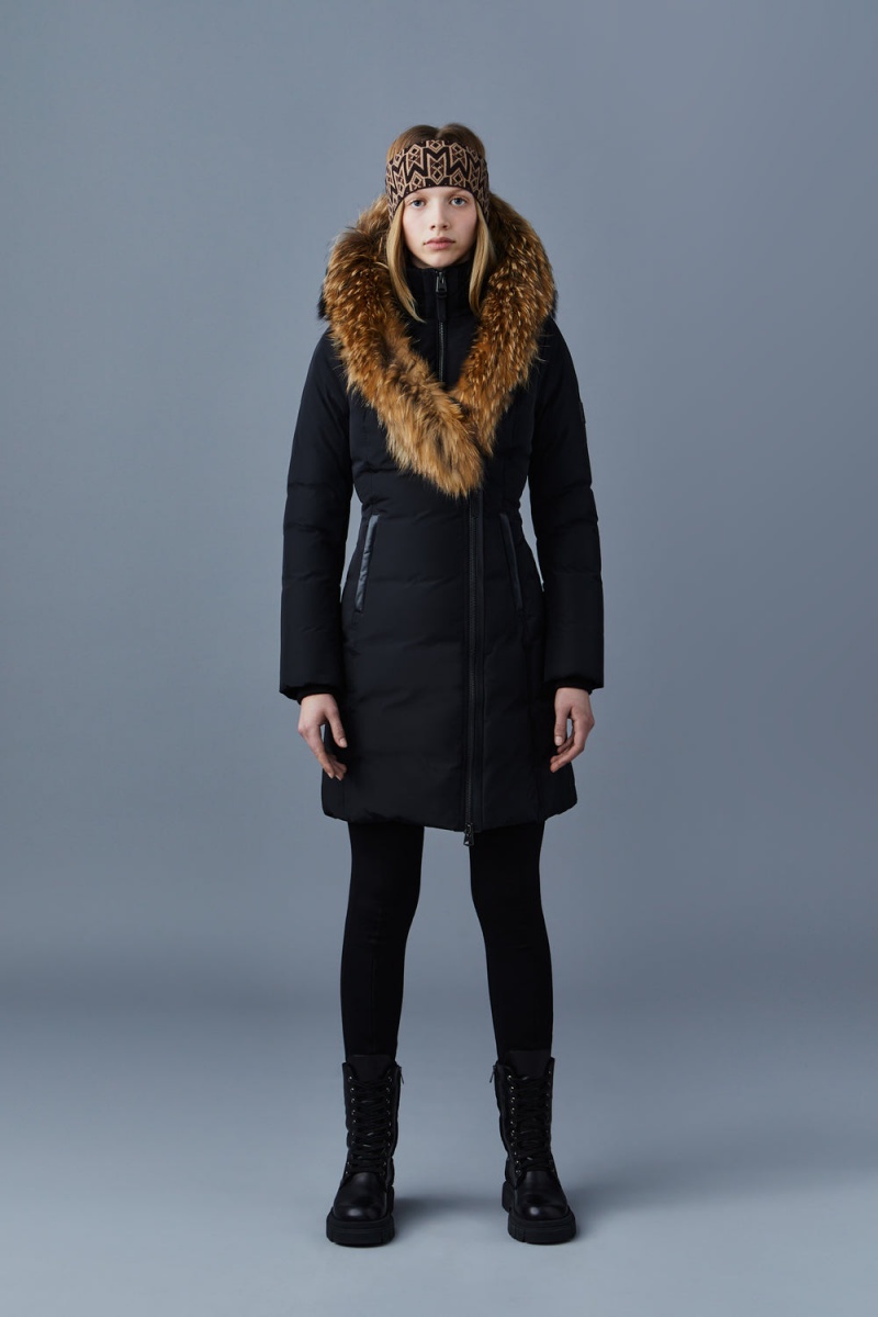 Mackage Kay Natural Fur Signature Mackage Collar Dunrockar Dam Svarta | TGLRN-2980