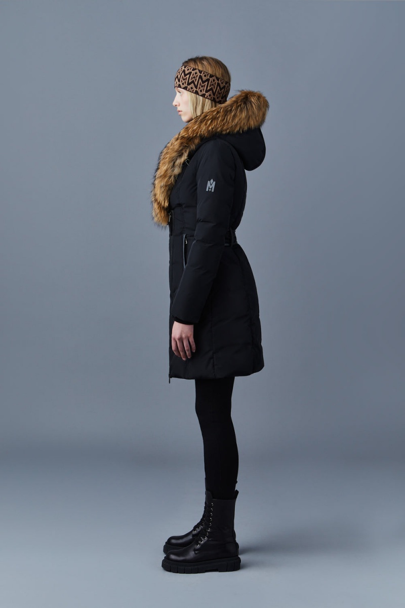 Mackage Kay Natural Fur Signature Mackage Collar Dunrockar Dam Svarta | TGLRN-2980