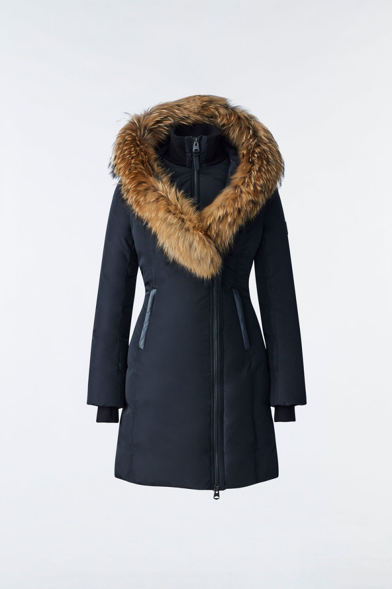 Mackage Kay Natural Fur Signature Mackage Collar Dunrockar Dam Svarta | TGLRN-2980