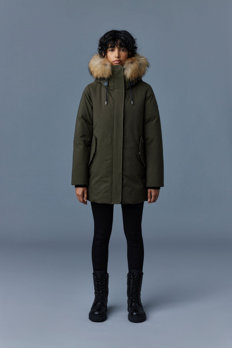 Mackage Kinslee 2-In-1 Oversized Down Bib And Natural Fur Parkajackor Dam Olivgröna | JLHSG-3460