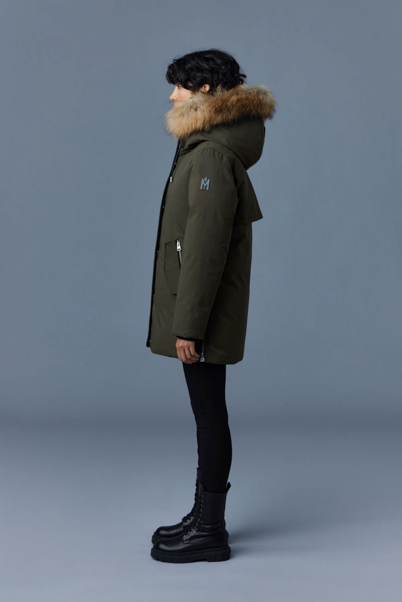 Mackage Kinslee 2-In-1 Oversized Down Bib And Natural Fur Parkajackor Dam Olivgröna | JLHSG-3460