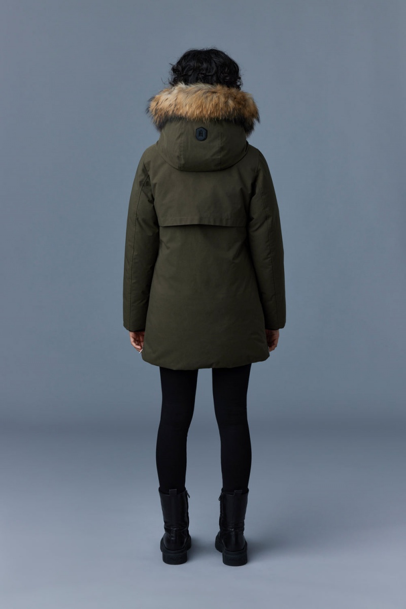 Mackage Kinslee 2-In-1 Oversized Down Bib And Natural Fur Parkajackor Dam Olivgröna | JLHSG-3460