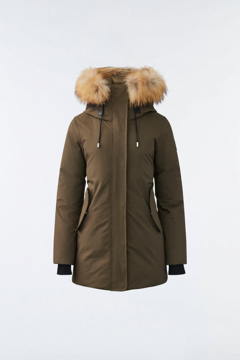 Mackage Kinslee 2-In-1 Oversized Down Bib And Natural Fur Parkajackor Dam Olivgröna | JLHSG-3460