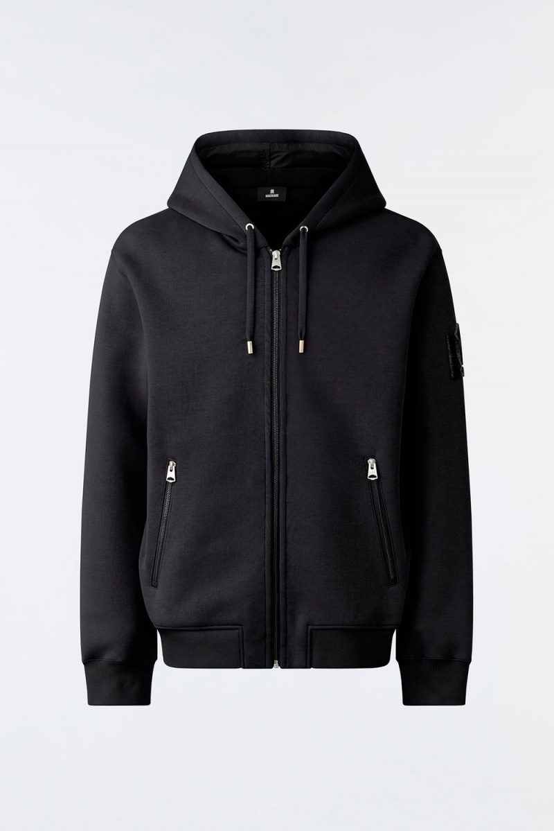 Mackage Krys Zip-Up Velvet Embroidery Hoodie Herr Svarta | XUPVJ-5108