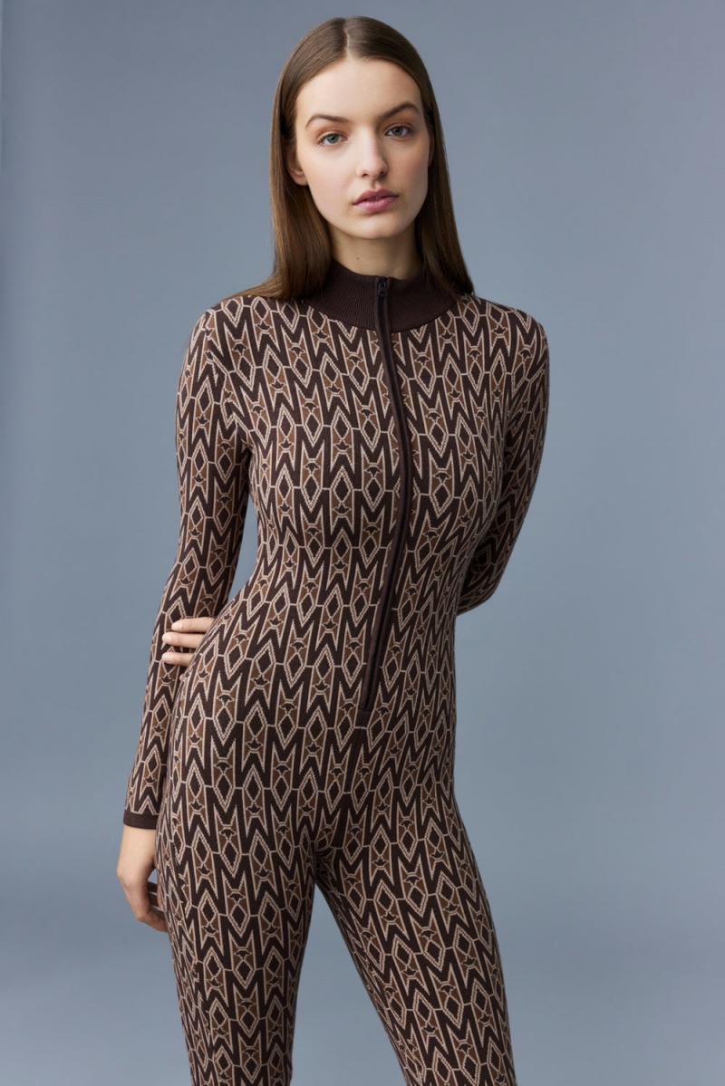Mackage Kym Agile-360 Double-Knit Monogram Jumpsuit Byxor Dam Kaffe | AXDVG-3951