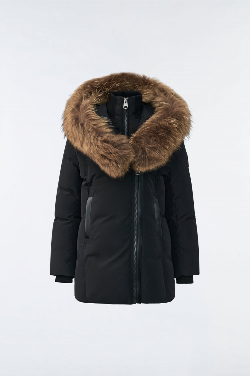 Mackage Leelee Removable Natural Fur Signature Mackage Collar Dunrockar Barn Svarta | NHBIF-9748