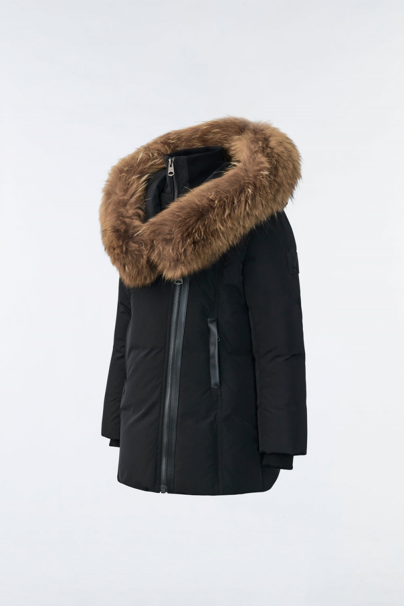 Mackage Leelee Removable Natural Fur Signature Mackage Collar Dunrockar Barn Svarta | ALHCG-3742