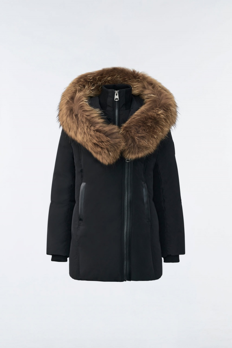 Mackage Leelee Removable Natural Fur Signature Mackage Collar Dunrockar Barn Svarta | ALHCG-3742