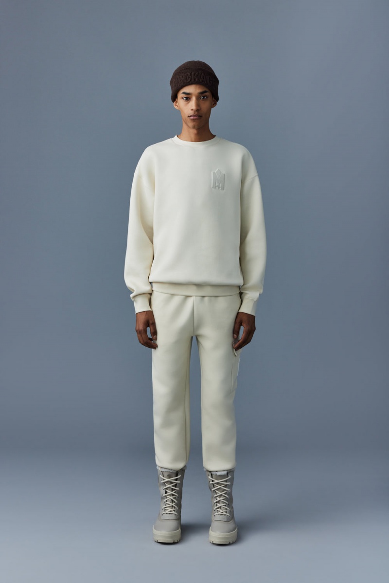 Mackage Max-Vt Double Face Jersey Embroidered Logo Tröjor Herr Grädde | HWDQL-5268