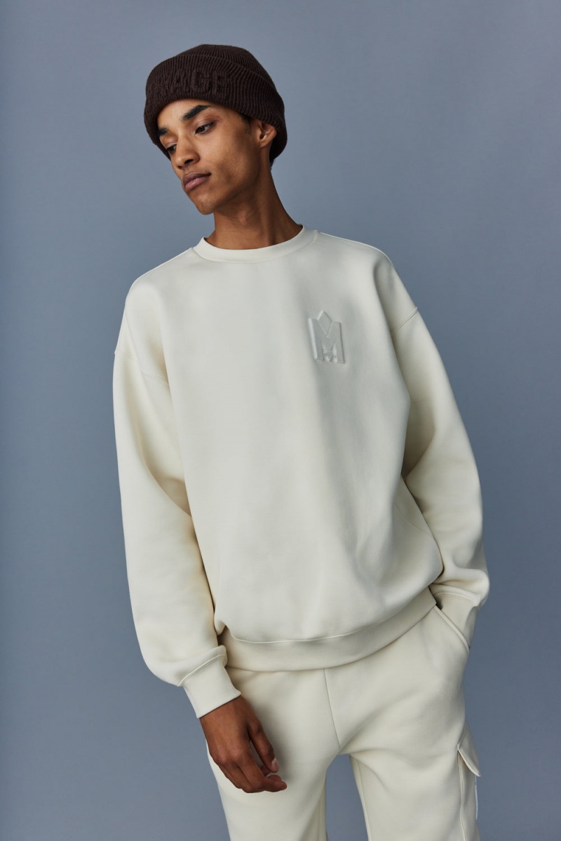 Mackage Max-Vt Double Face Jersey Embroidered Logo Tröjor Herr Grädde | HWDQL-5268