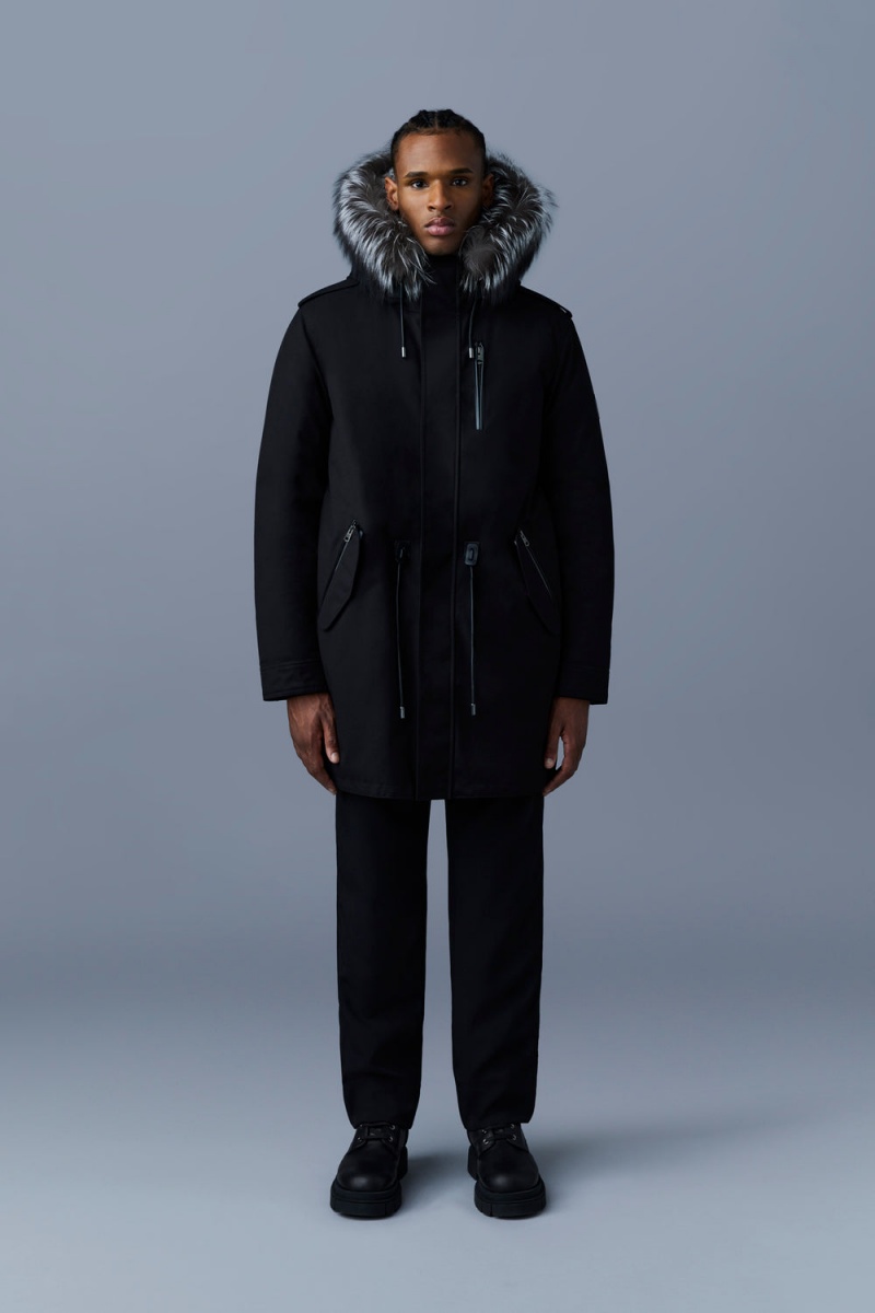 Mackage Moritz Rabbit Fur-Fodrade Twill Removable Silver Fox Fur Trim Parkajackor Herr Svarta | DKPYB-7819