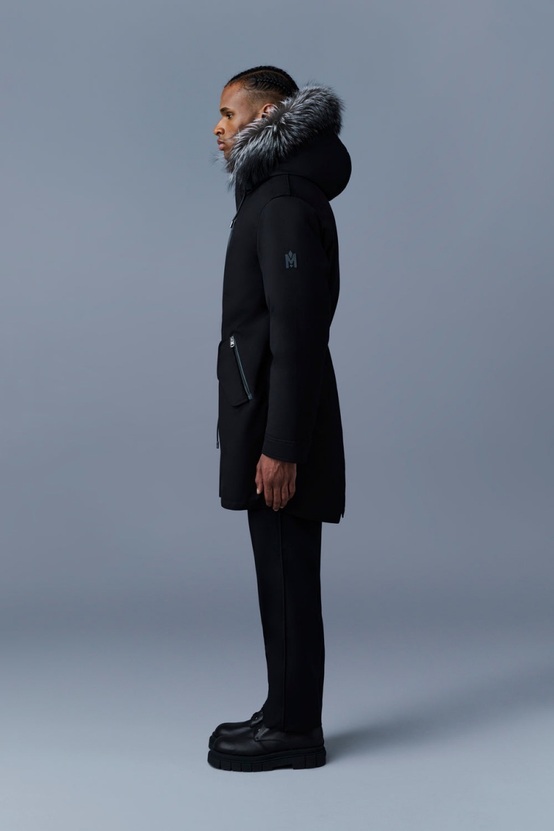 Mackage Moritz Rabbit Fur-Fodrade Twill Removable Silver Fox Fur Trim Parkajackor Herr Svarta | DKPYB-7819