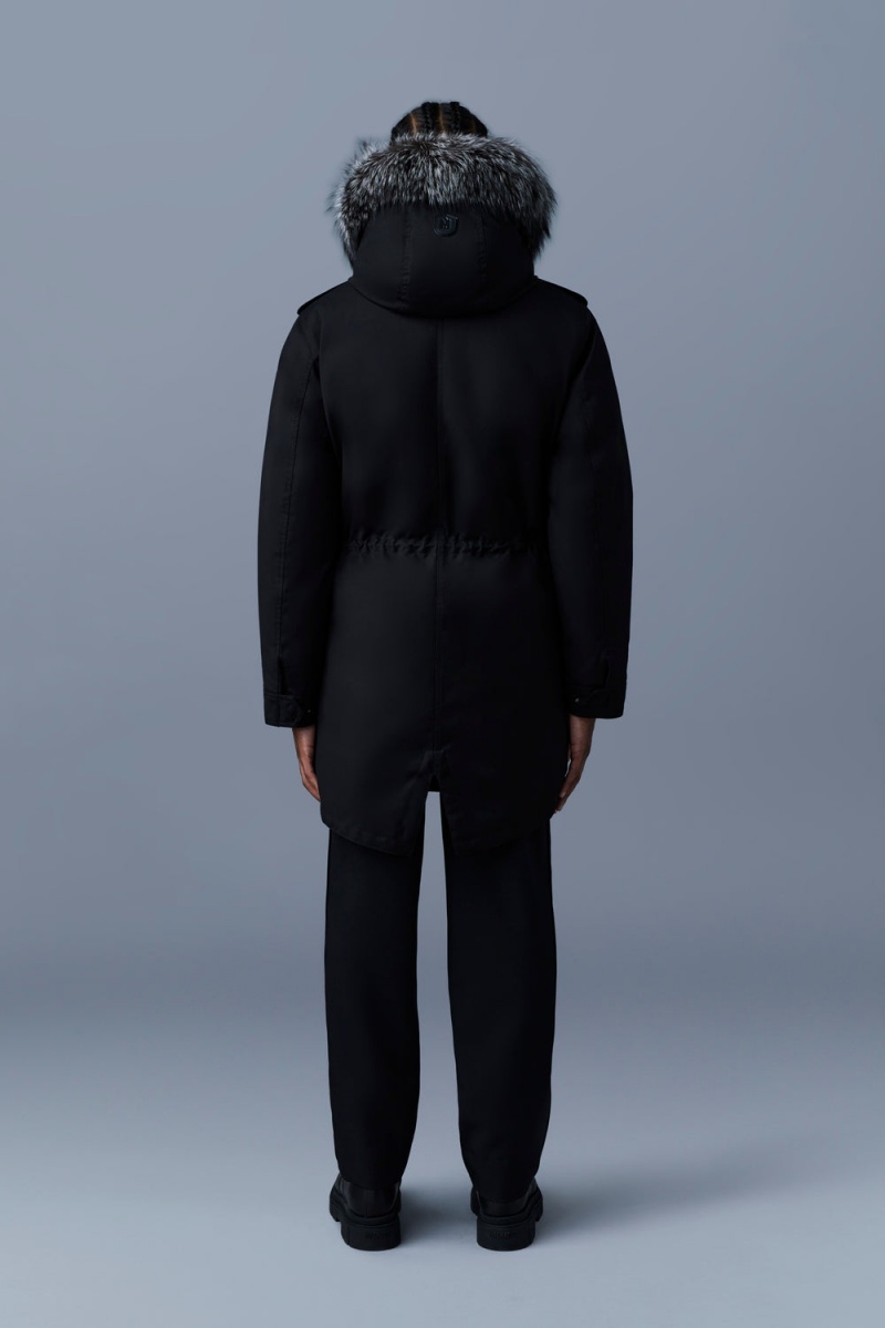 Mackage Moritz Rabbit Fur-Fodrade Twill Removable Silver Fox Fur Trim Parkajackor Herr Svarta | DKPYB-7819