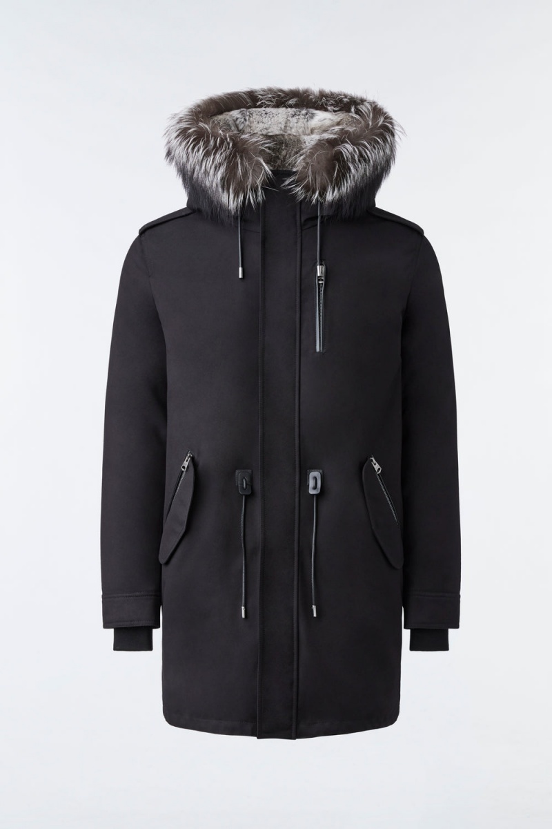 Mackage Moritz Rabbit Fur-Fodrade Twill Removable Silver Fox Fur Trim Parkajackor Herr Svarta | DKPYB-7819