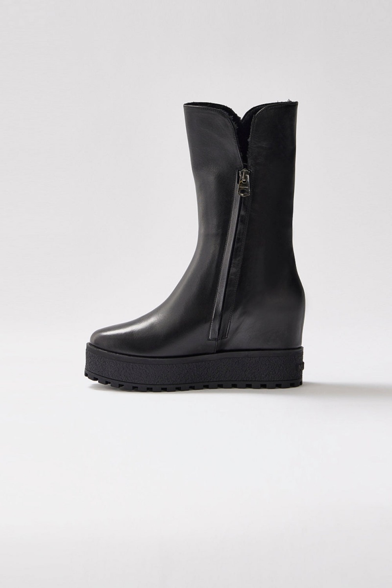 Mackage Noble Shearling-Fodrade Kilklack (R) Läder Höga Stövlar Dam Svarta | NZLWP-9135