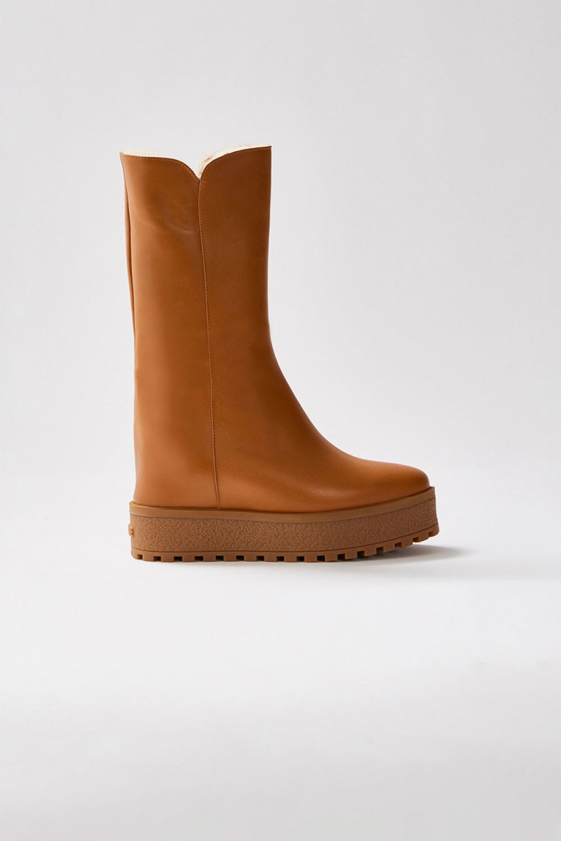 Mackage Noble Shearling-Fodrade Kilklack (R) Läder Höga Stövlar Dam Bruna | WGNCM-6472