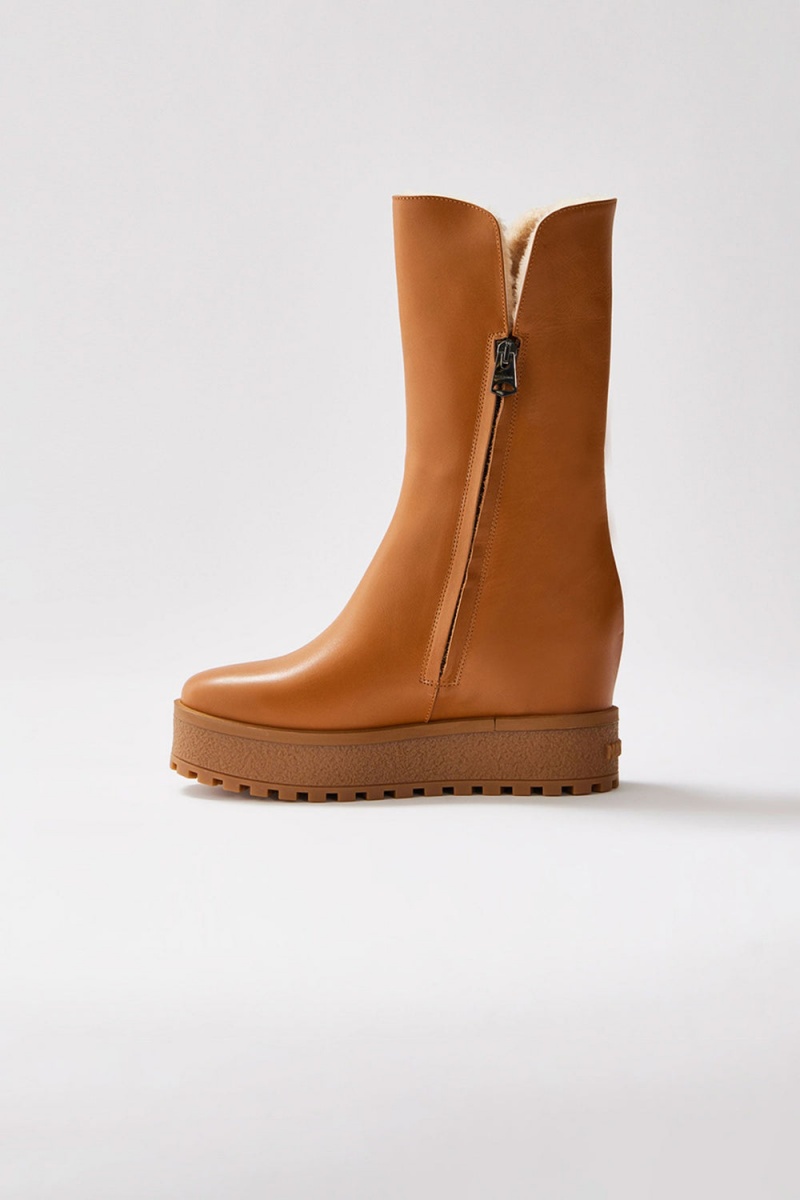 Mackage Noble Shearling-Fodrade Kilklack (R) Läder Fodrade Stövlar Dam Bruna | DCEUM-2318