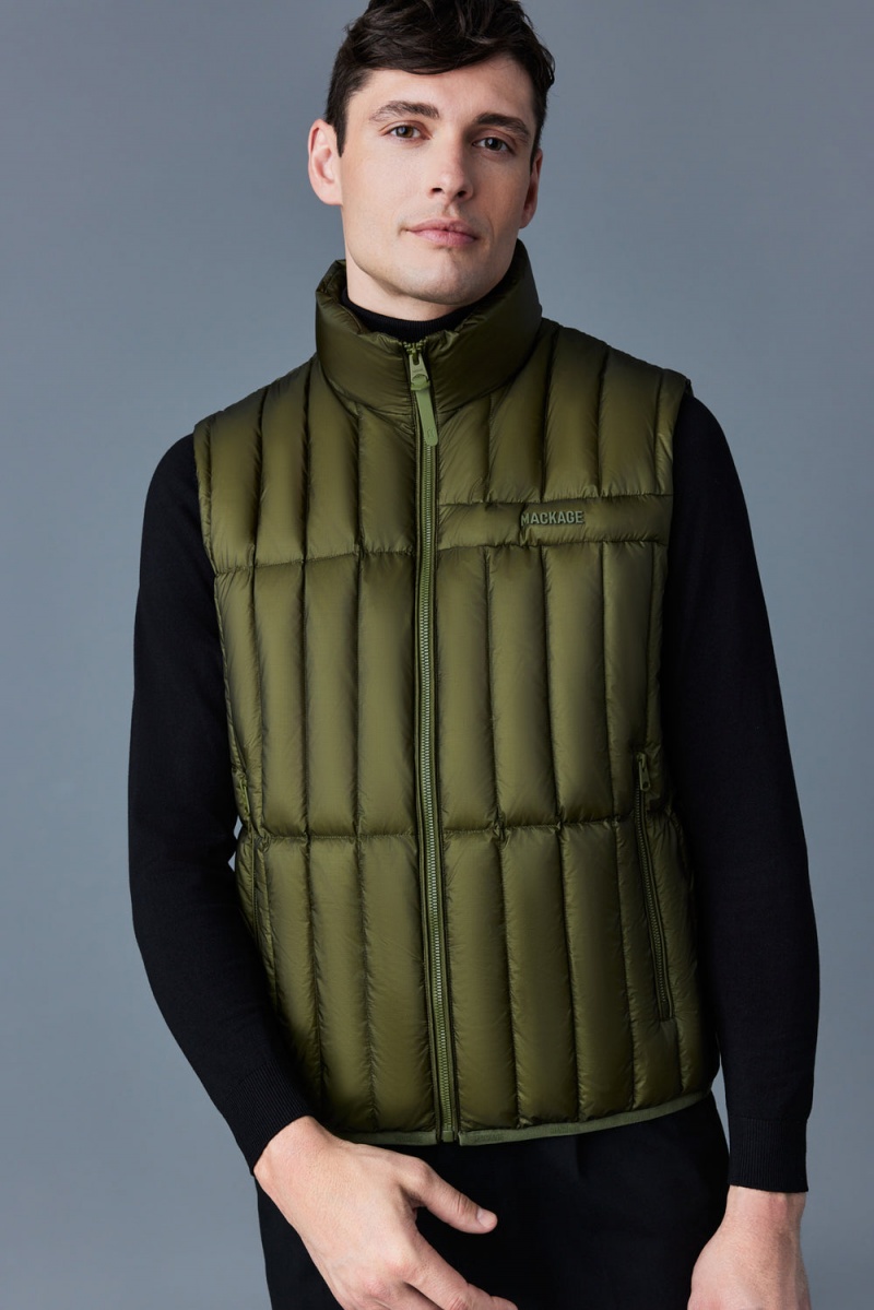 Mackage Patrick Translucent Ripstop Light Down Funnel Collar Väst Herr Olivgröna | FVGCQ-3094