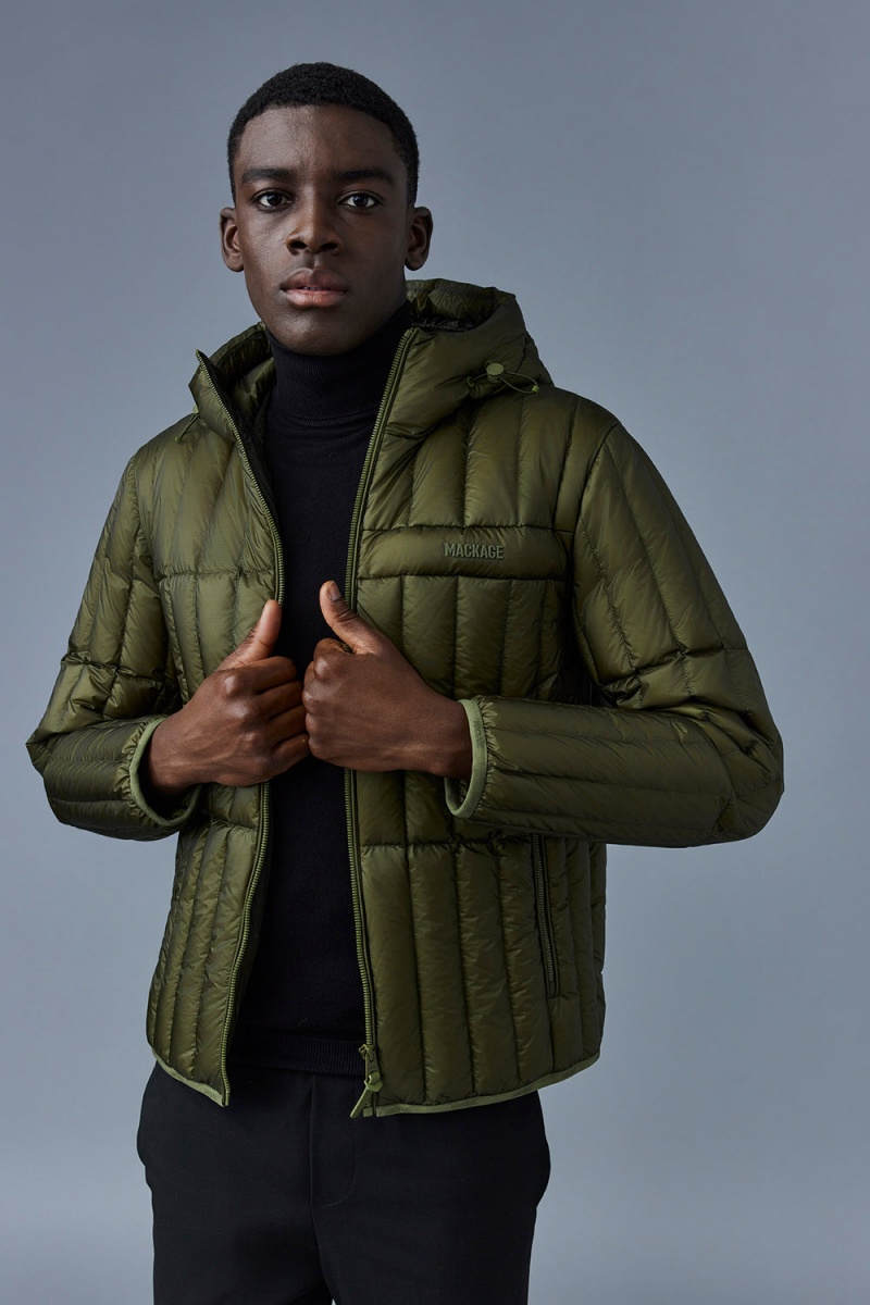 Mackage Peter Translucent Ripstop Light Hood Dunjackor Herr Olivgröna | UXOSD-6921