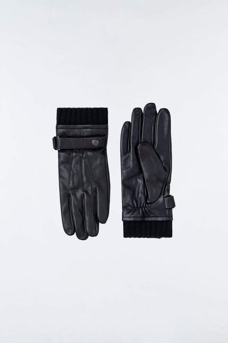 Mackage Reeve (R)Läder Driving Knit Cuff Handskar Herr Svarta | FBSQD-4879